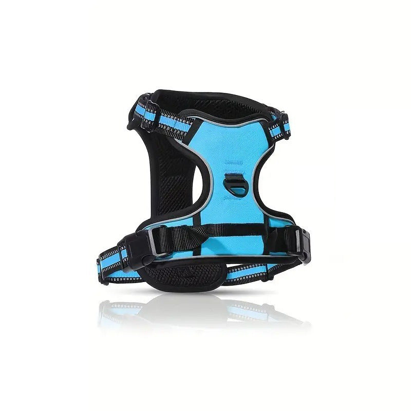 Bright reflective vest dog harness with adjustable straps in orange, view 38