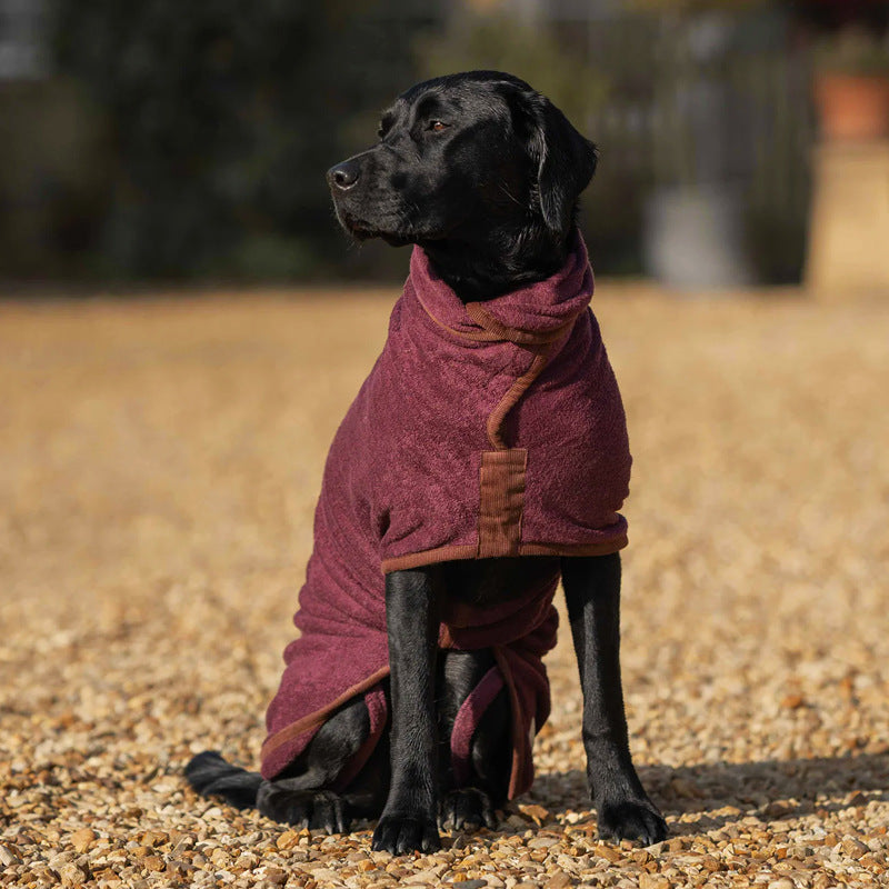 Double layer microfibre bathrobe for dogs and cats in Rose Red, in a home setting