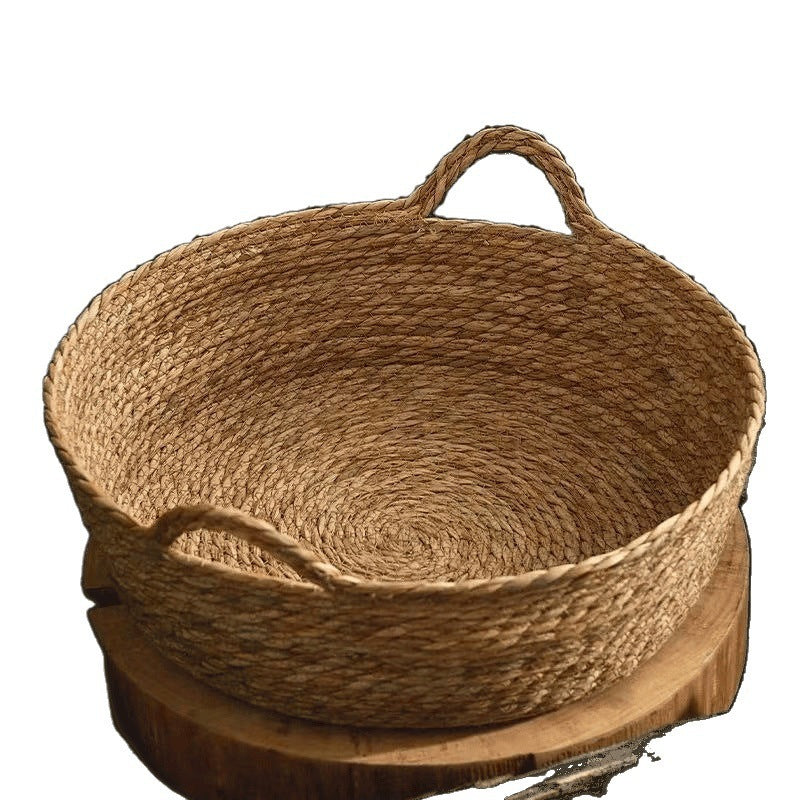 Hand woven rattan and cattail round cat nest, view 5