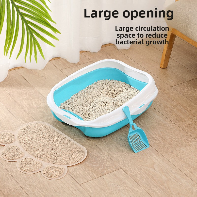 Semi-Enclosed Cat Litter Box with Scoop, Two-Tone Anti-Splash Tray