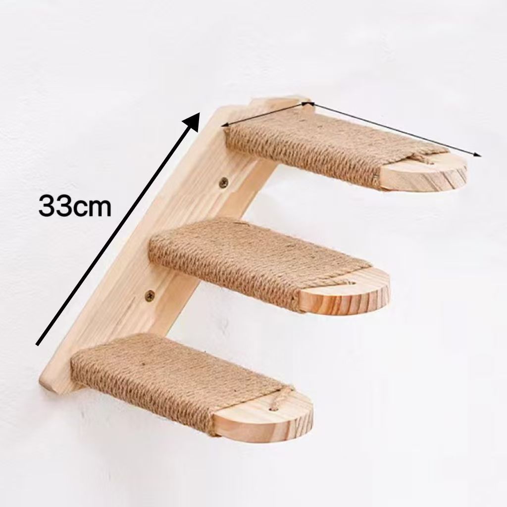 Solid wood wall-mounted cat climbing steps with sisal rope, photo 7