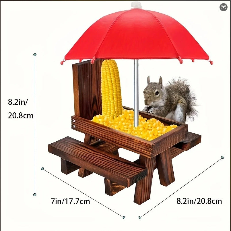 Hanging Pine Wood Squirrel Feeder with Tree Style Design and Rain Protection, Carbon Black
