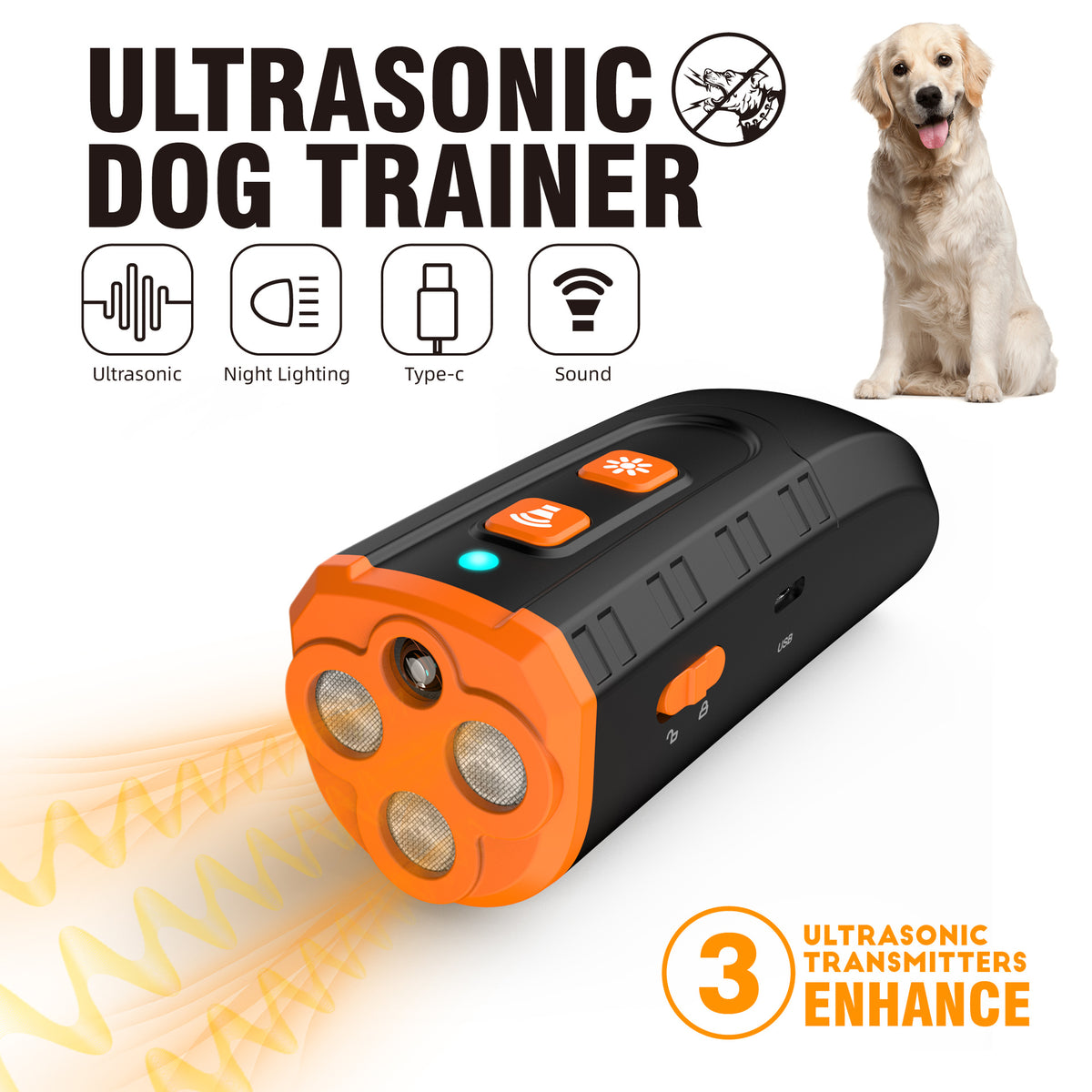 Handheld Ultrasonic Dog Repeller with Triple-Core Power