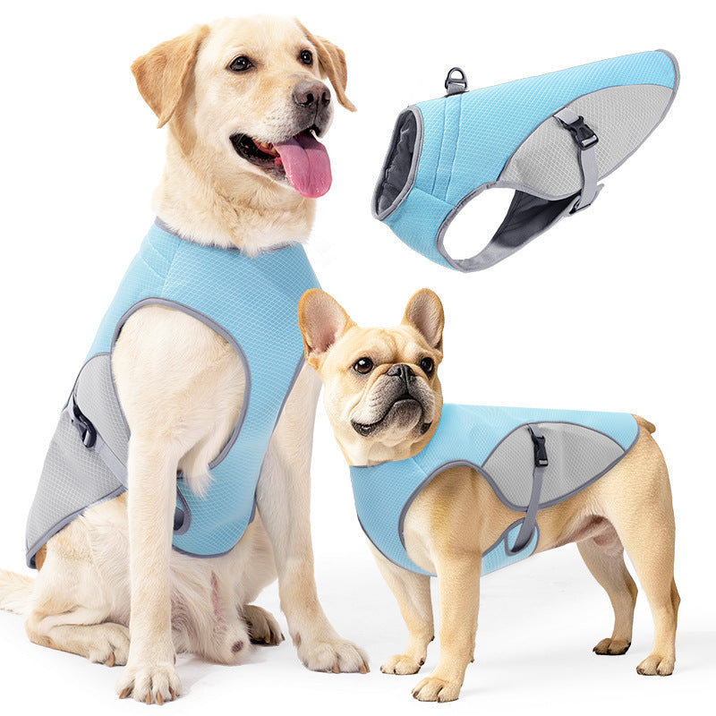 Dog cooling vest with reflective strips in light grey and orange, view 14
