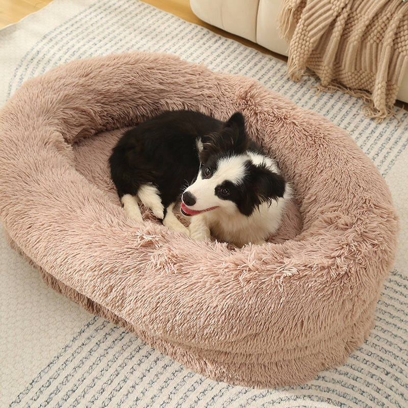 Raised edge cotton dog bed with curved sides and soft cushion, photo 28