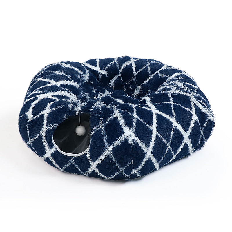 Navy and white striped foldable plush cat tunnel nest, view 8