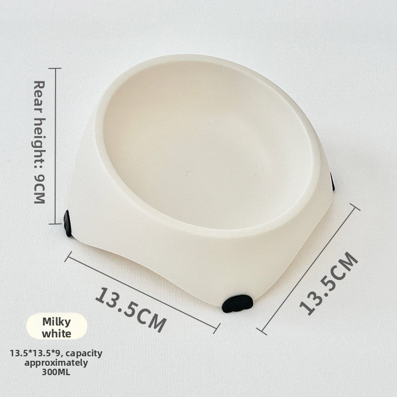 White raised tilted cat bowl with stainless steel dish, view 6