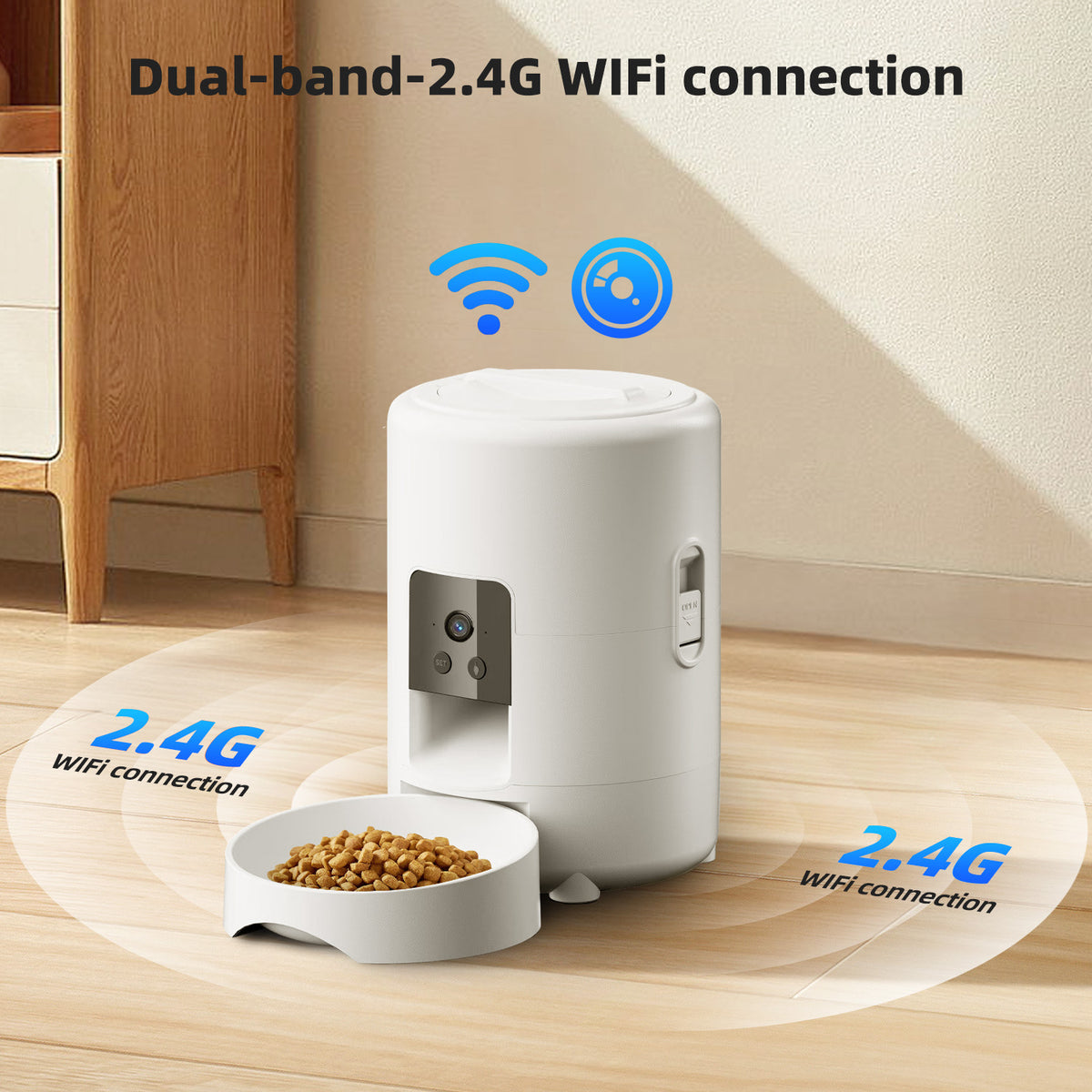 Automatic Pet Food Dispenser with Wi-Fi App Control, 2L Capacity and Optional Camera
