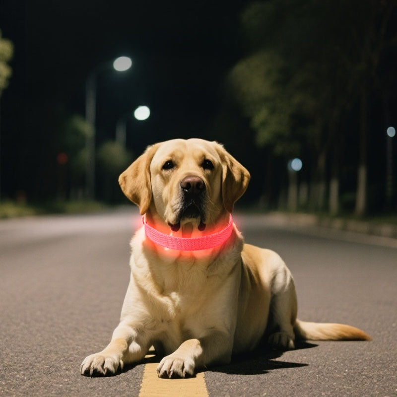 USB rechargeable LED dog collar glowing in bright colour, product image 3