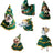 Small dog wearing a green Christmas cartoon cape outdoors