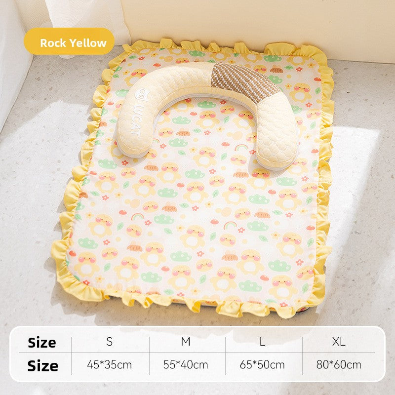 Detachable open pet bed with matching pillow in a cute print pattern, photo 56