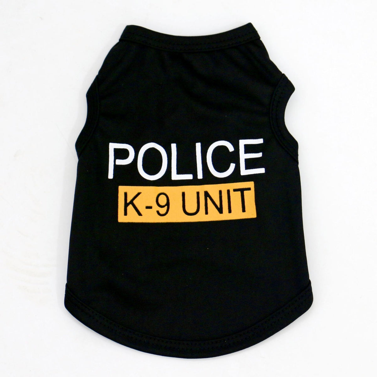 Lightweight printed dog vest T-shirt in polyester in Black Police Print, close-up detail
