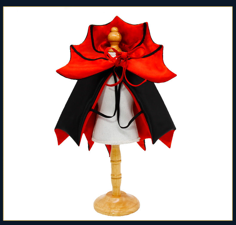 Halloween bat style pet cloak with 3D collar, in use with a pet