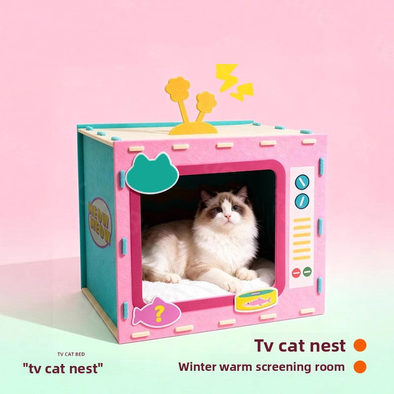 Felt cat nest shaped like a retro TV, view 2