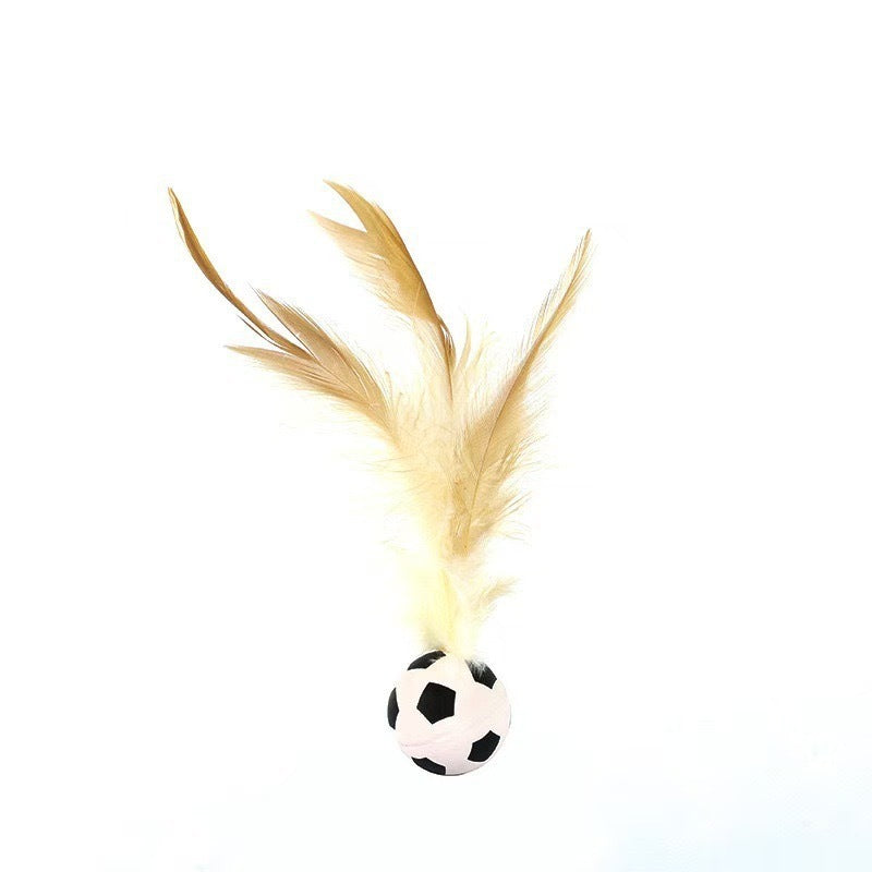 Bouncy cat toy ball with feathers, extra detail view