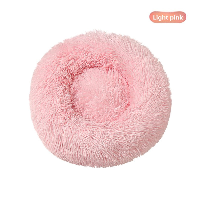 Round plush donut bed for dogs and cats in Light Pink, size 60cm Diameter