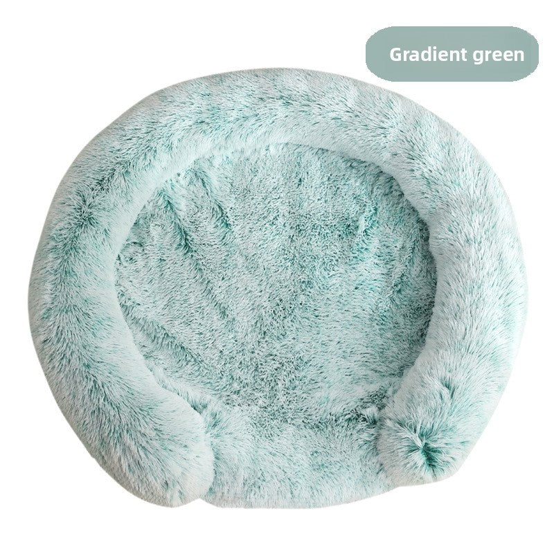 Fluffy round nest pet bed in many colours in Gradient Coffee, full product photo