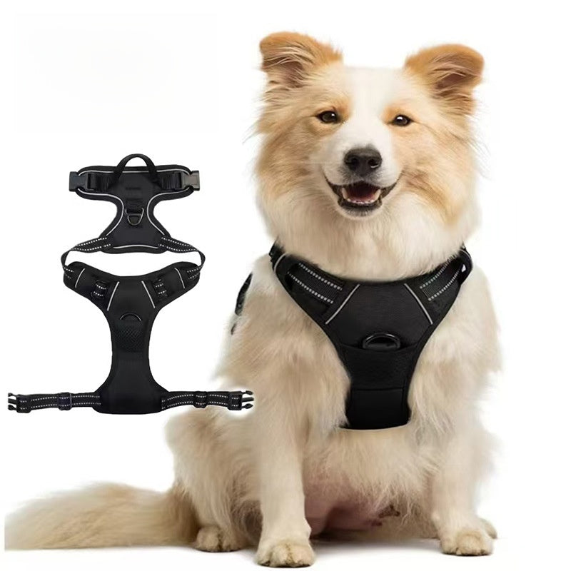H shape reflective dog harness for medium and large dogs in black, view 1
