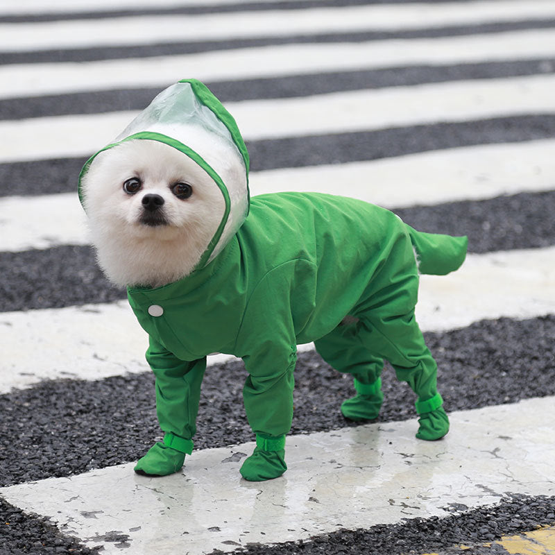 Full body dog raincoats with built in foot covers