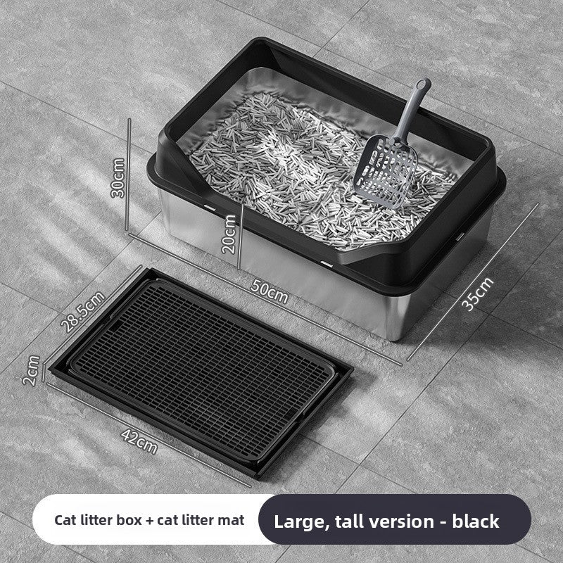 Extra Large Stainless Steel Cat Litter Box with Anti-Splash Cover