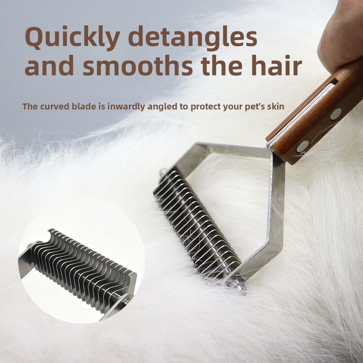 Wooden Handle Detangling Comb with Stainless Steel Pins for Pets