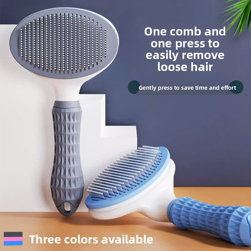 Press-to-Release Self-Cleaning Pet Comb with Protective Beads