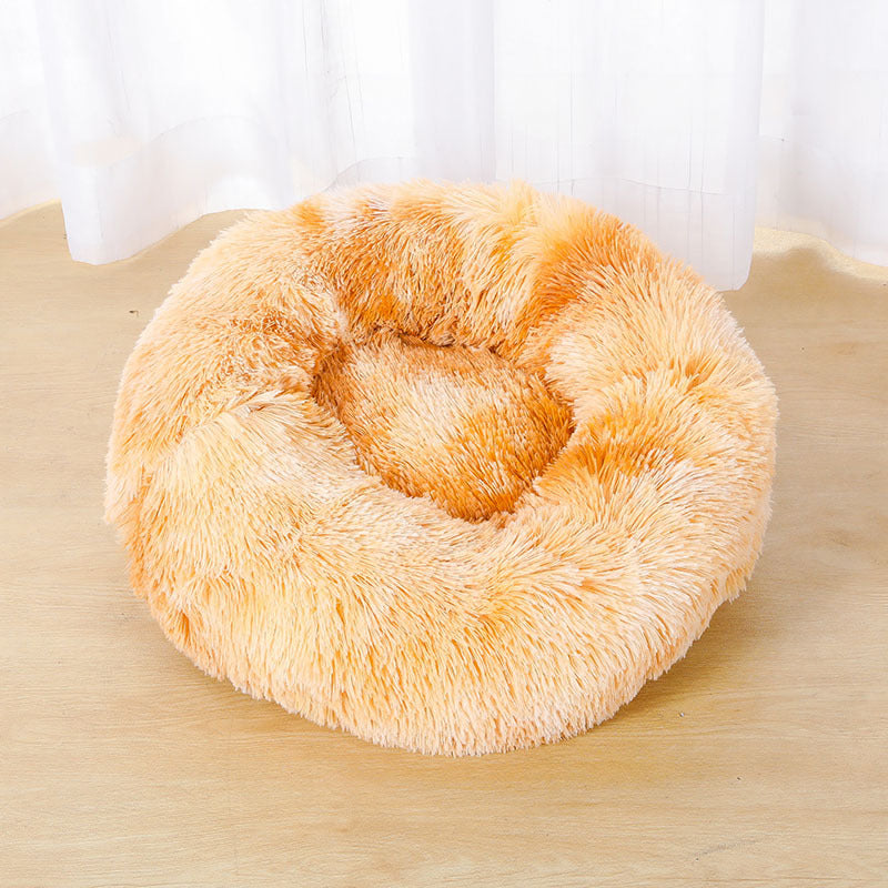 Tie Dye Round Plush Pet Bed for Cats and Small Dogs