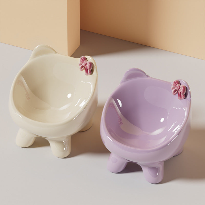 Elevated Ceramic Cat Food and Water Bowl with Weighted Non-Slip Base in Glazed Colours