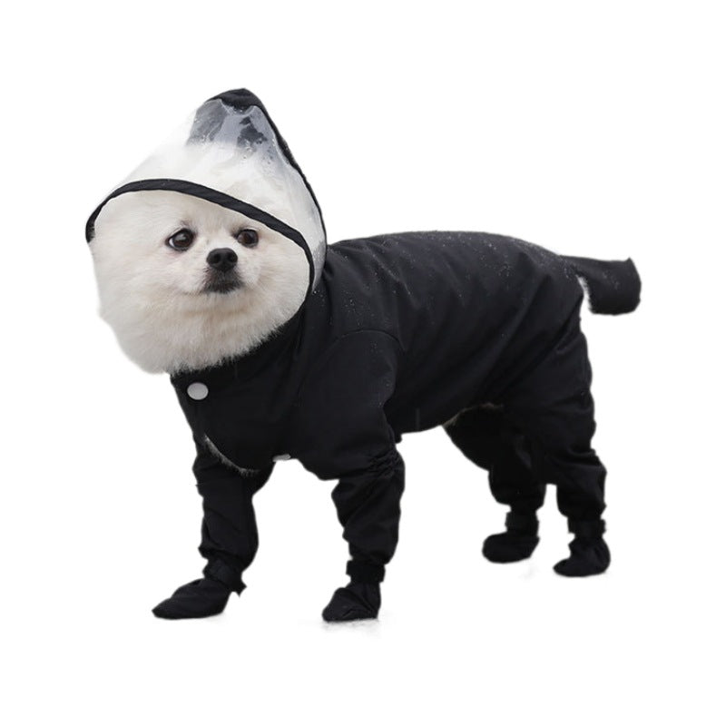 Full body dog raincoats with built in foot covers