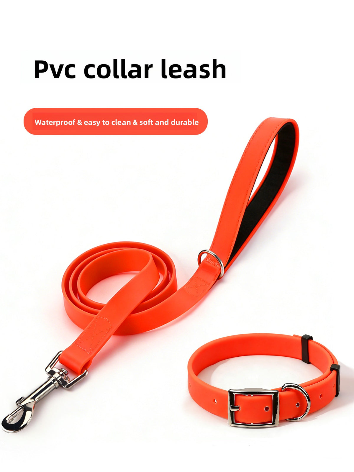 Waterproof orange PVC dog lead with matching collar