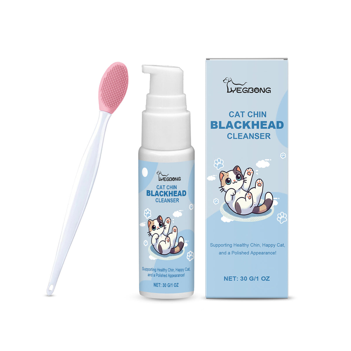 Cat Chin Cleanser and Soft Brush Set for Daily Chin Care, 30g