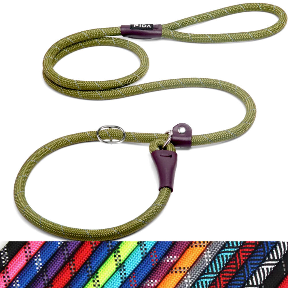 Nylon slip lead for large dogs in reflective black