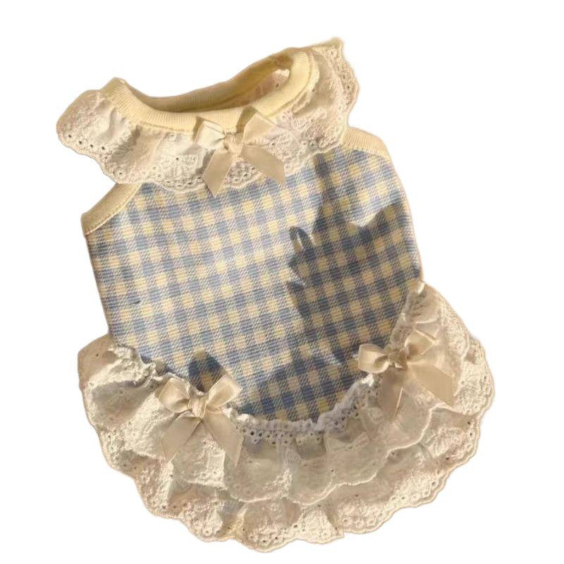 Blue lace trim vest dress for cats and small dogs, view 5