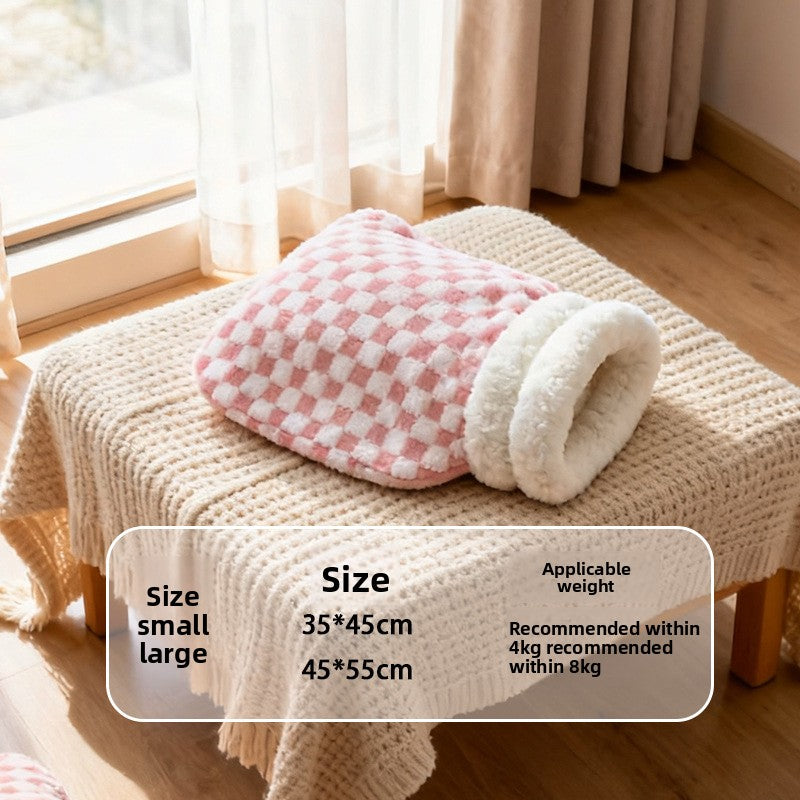 Flannel sleeping bag cat bed with enclosed design, photo 29 of 33
