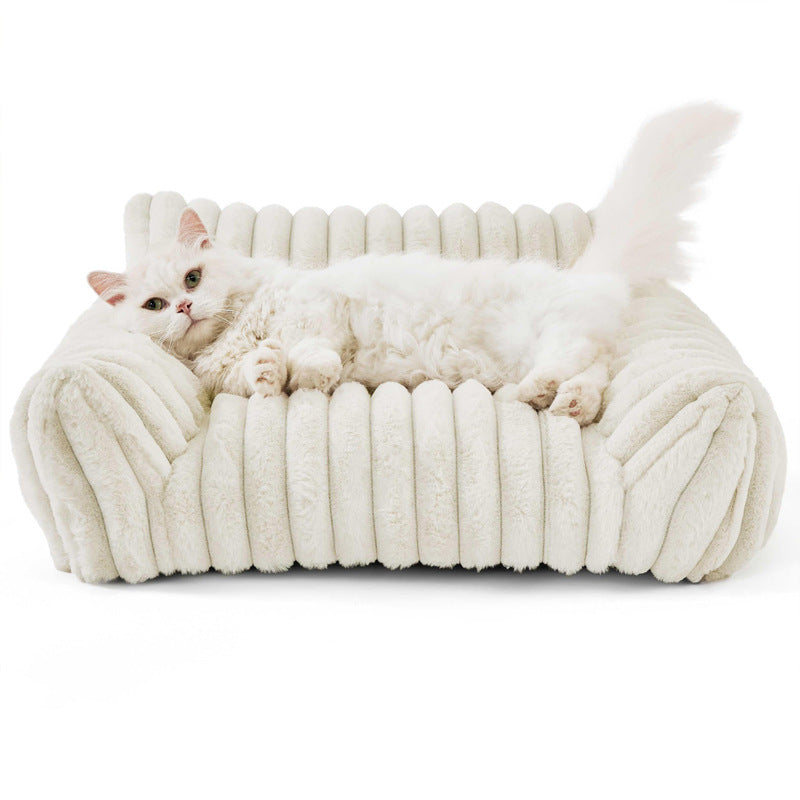 Removable washable pet bed with wavy grid, product gallery photo