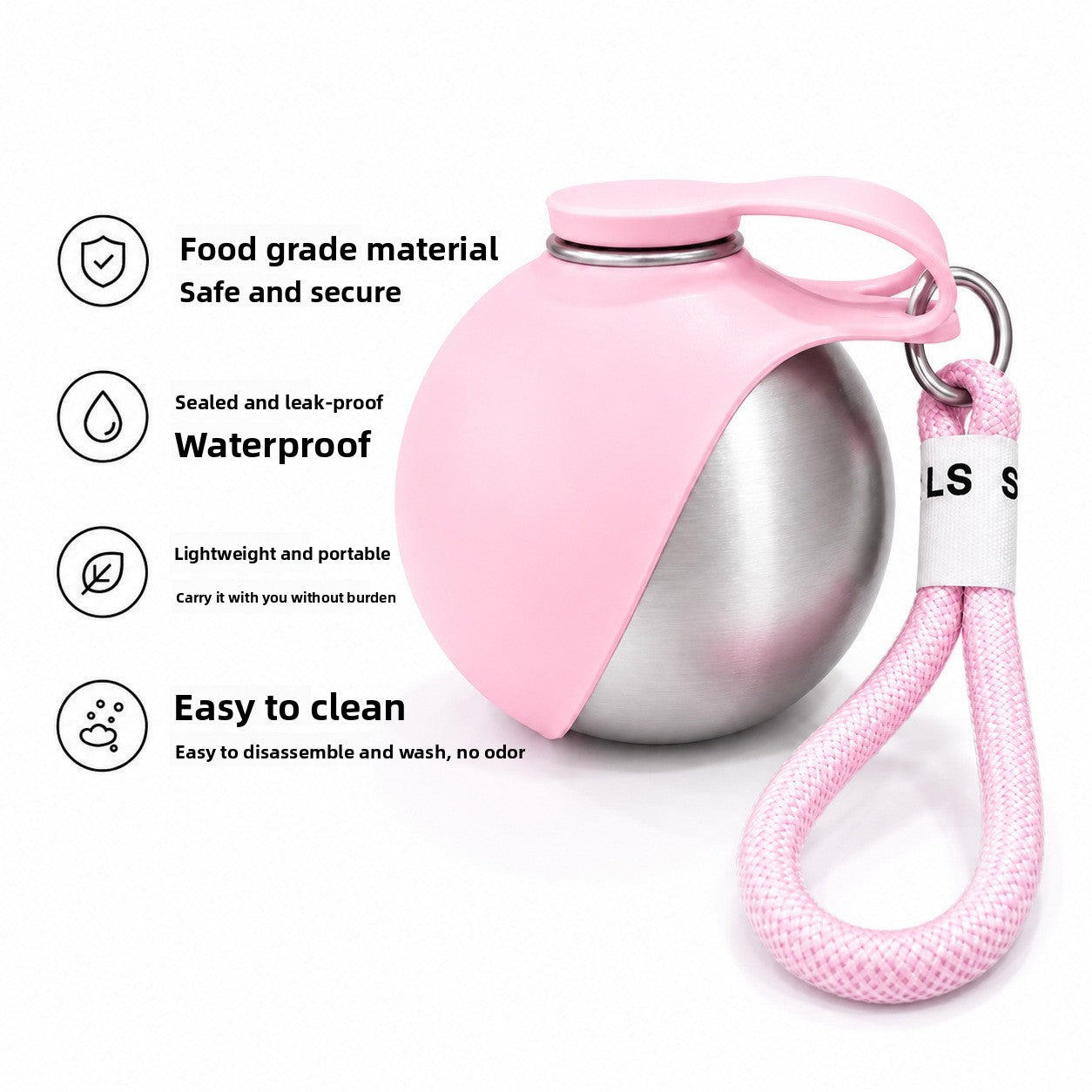Foldable Stainless Steel Pet Travel Water Bowl with Hanging Rope Hook for Dogs