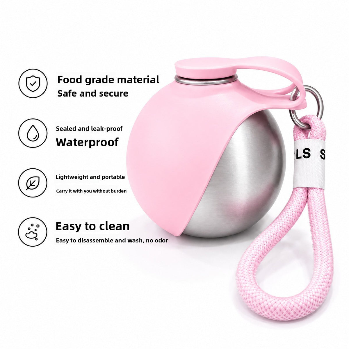 Foldable Stainless Steel Pet Travel Water Bowl with Hanging Rope Hook for Dogs