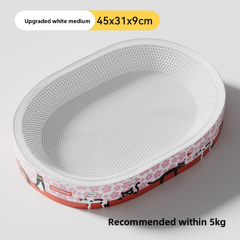 Round corrugated cat scratcher bed lounger with printed design, view 4 of 16