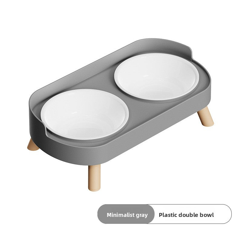 Anti-Spill Double Pet Bowl in Stainless Steel, Plastic or Ceramic with Raised Stand
