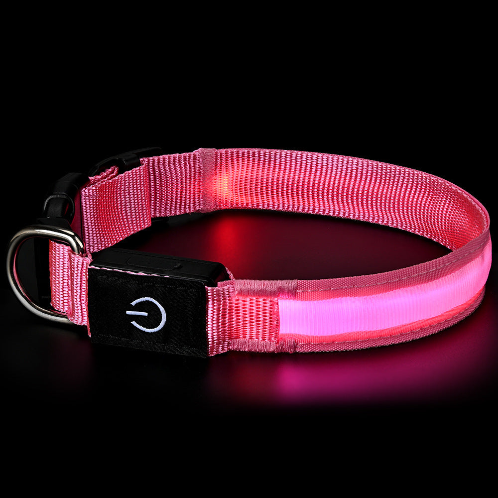 Rechargeable glowing nylon pet collar lit up at night, product image 16