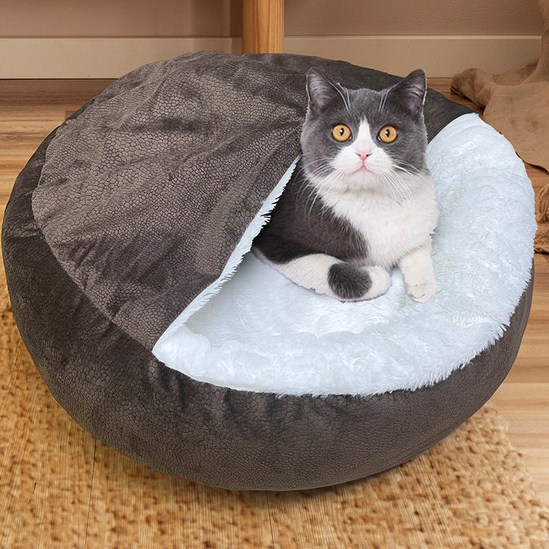 Shell shaped plush cat bed with soft washable cover, view 15 of 15