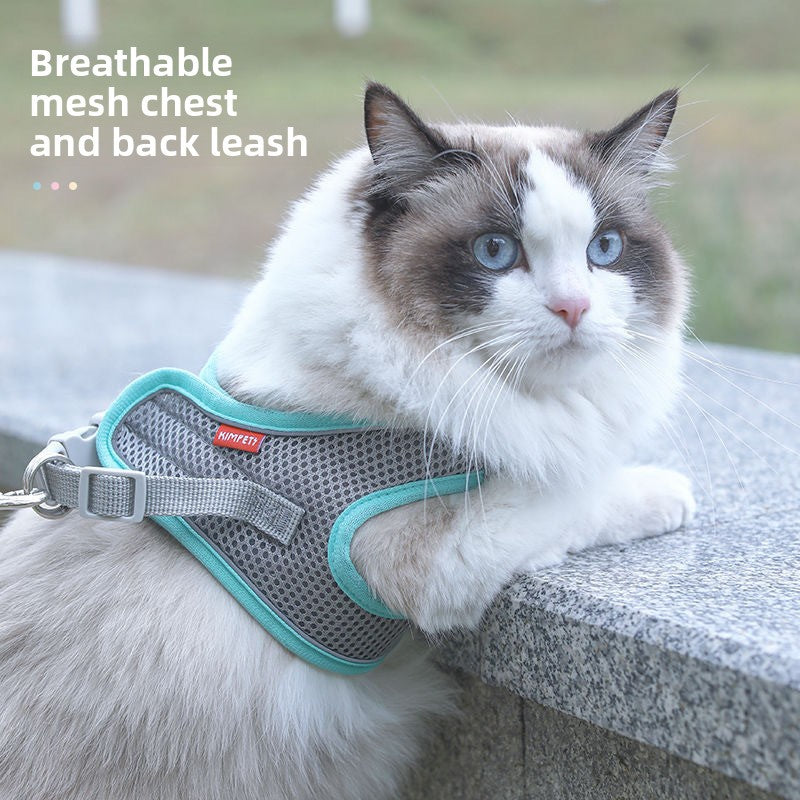 Reflective mesh cat harness with lead in green and grey, product image 2