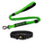 Shock absorbing dog lead and matching collar set in black