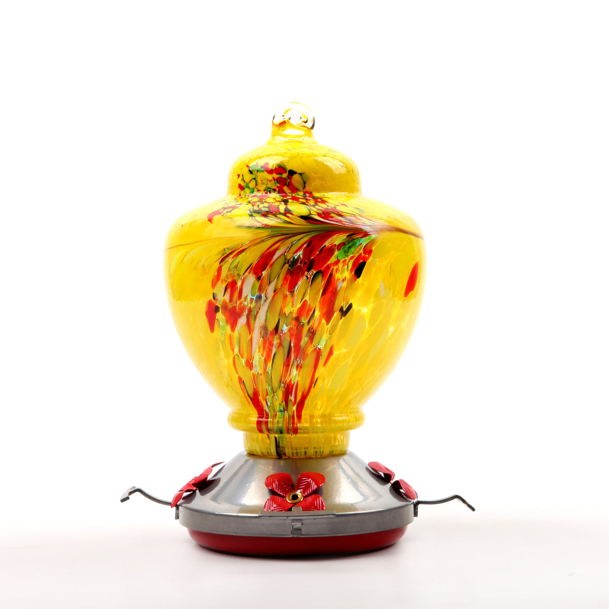 Hand-Painted Glass Hummingbird Feeder with Ant-Proof Hook, Metal Hanger and Cleaning Brush