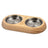 304 Stainless Steel Pet Bowl with Pine Wood Stand and Anti-Spill Neck Rim for Pets