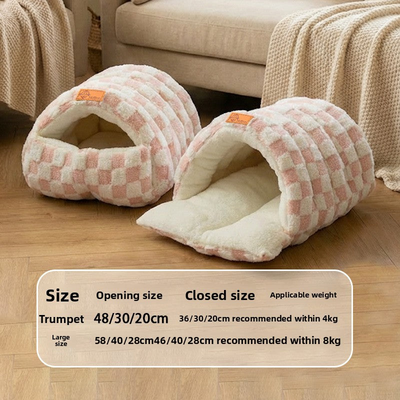 Flannel sleeping bag cat bed with enclosed design, photo 13 of 33