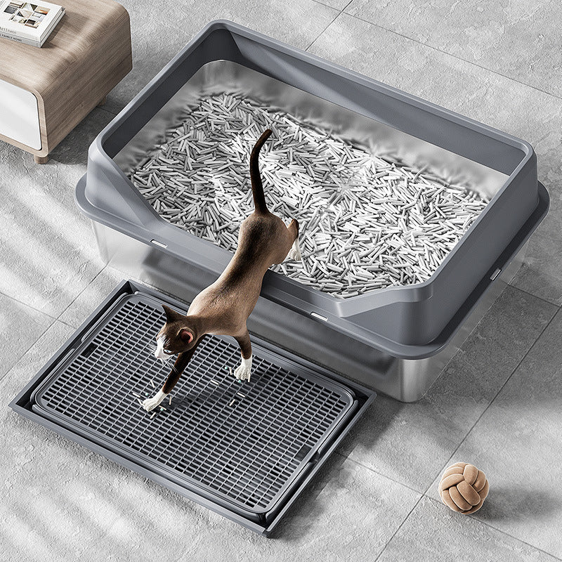 Extra Large Stainless Steel Cat Litter Box with Anti-Splash Cover