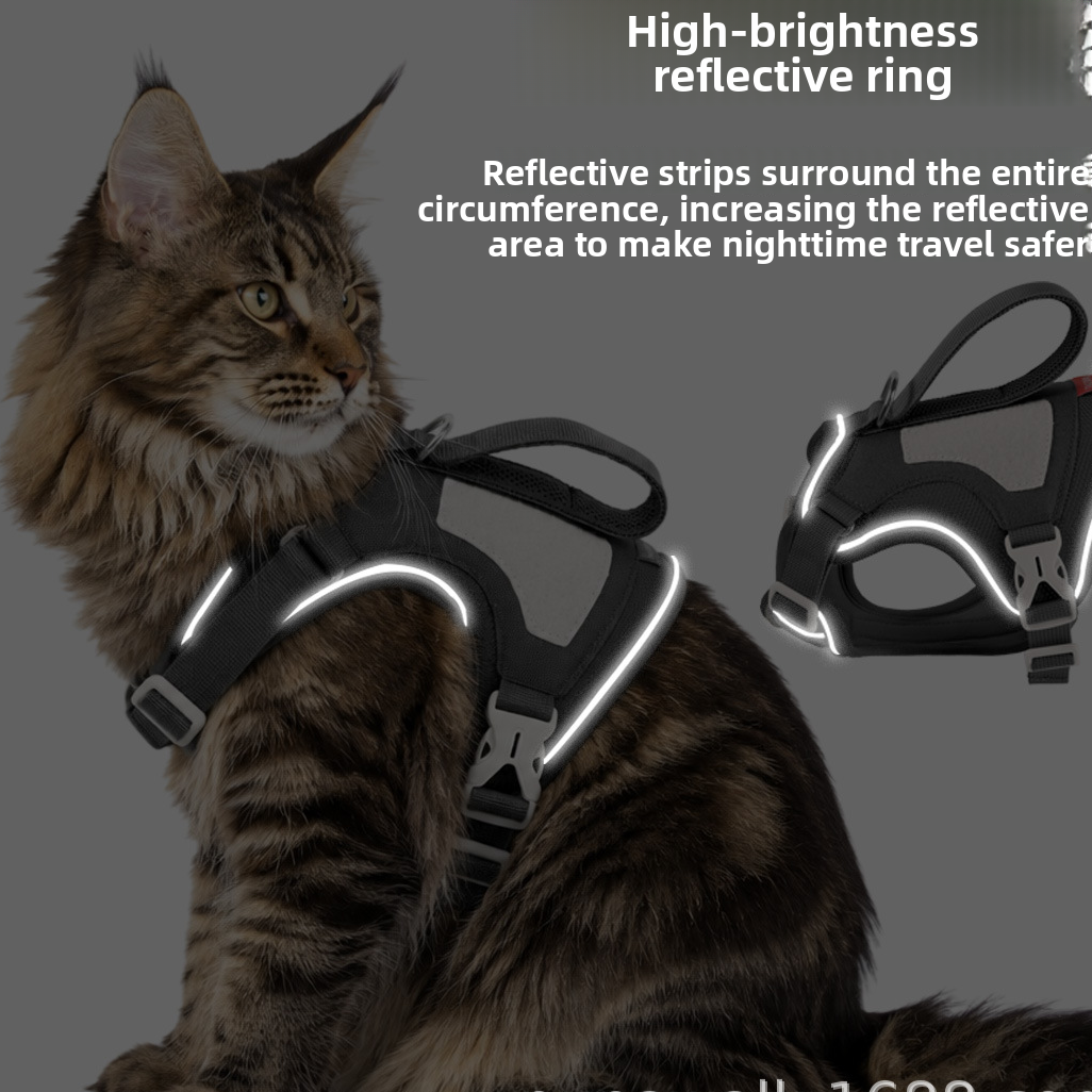 Reflective nylon harness for cats and small dogs in olive green, product image 2