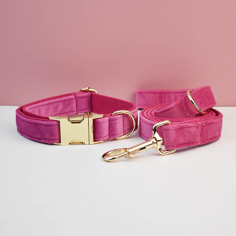 Rose red velvet dog collar and lead, available from Pet Royale UK