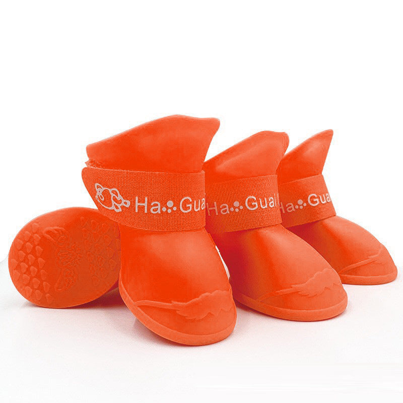 Waterproof silicone dog rain boots with non-slip soles in Black, close-up detail